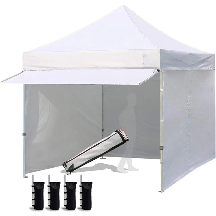 

USA 10 x 10 up Canopy Commercial Tent Outdoor Party Canopies with 4 Removable Zippered Sidewalls and Roller Bag