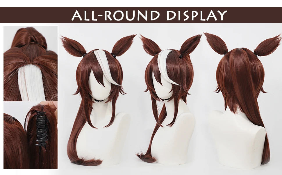 Manhattan Cafe Umamusume Pretty Derby Cosplay, lange, schwarze, glatte, hitzebeständige Kunsthaarperücke, Yugen Rose Yanagi, Midori Sayo Perücke. – Detail 7