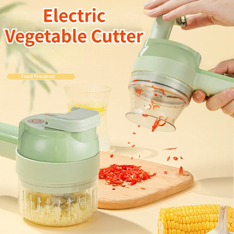 4In1 Multifunctional Electric Vegetable Cutter Slicer Garlic Mud Masher Garlic Chopper Cutting Pressing Mixer Food Slice