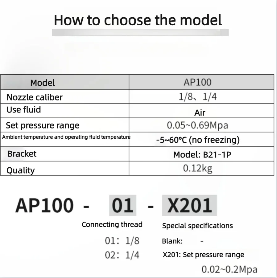Detalle 1 de Electroválvula Pneumatic relief valve pressure regulating valve AP100-01/02 AP100-01-X201 AP100-02-X201 Neumática