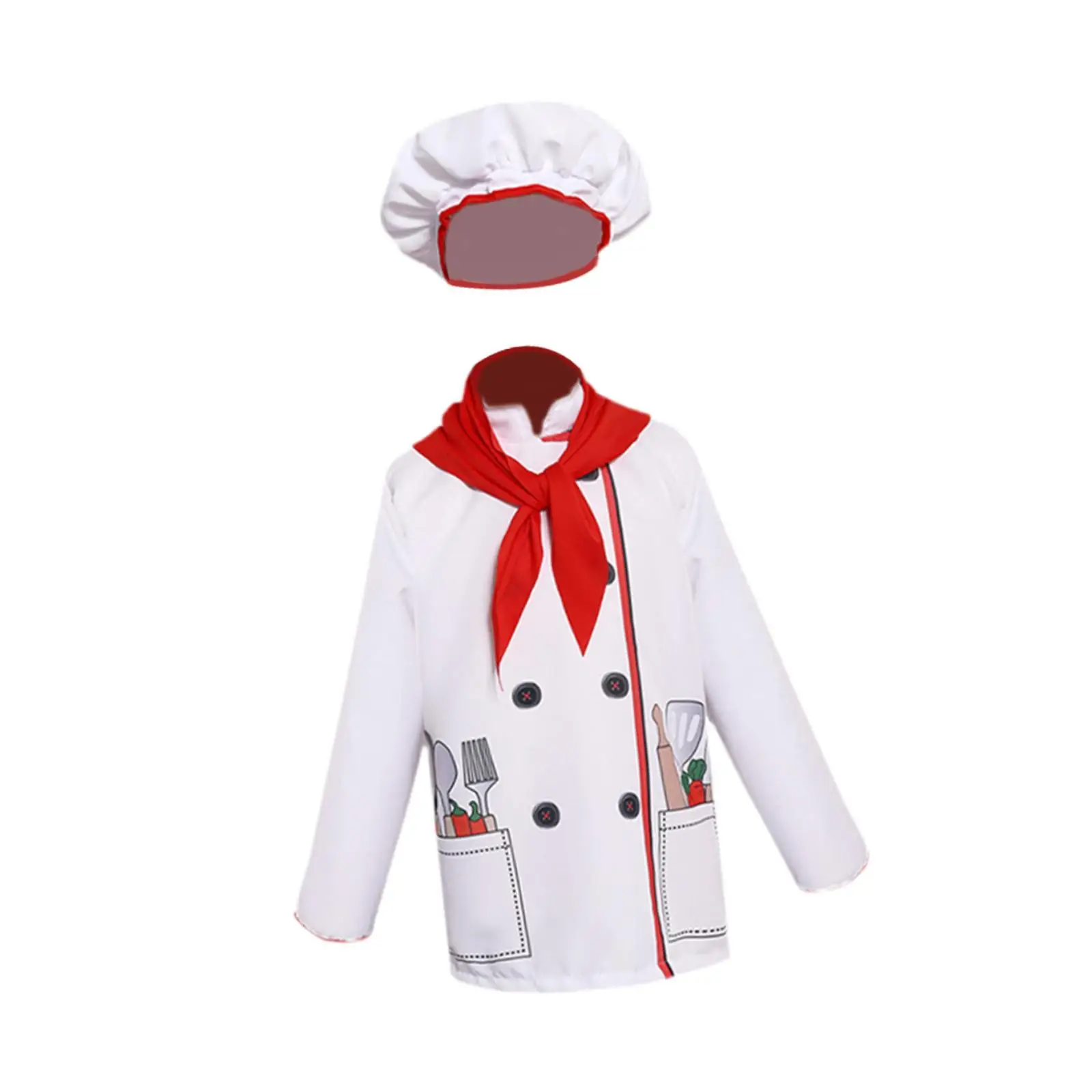 Chef Costume for Kids with Red Scarf Kids Kitchen Accessories for Masquerades