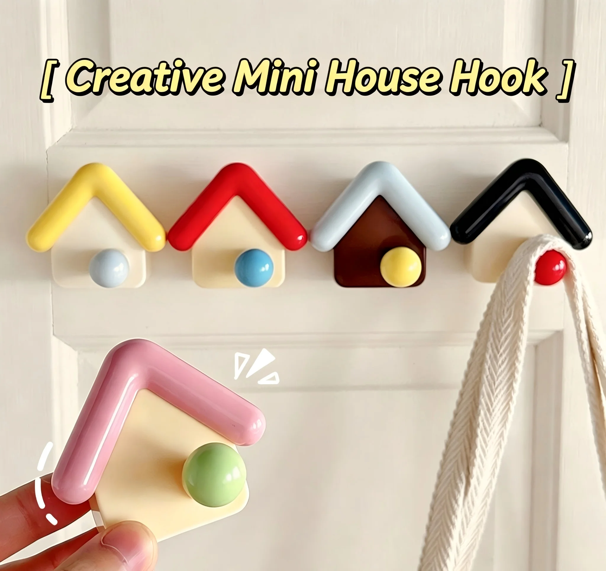 Cute House Shape Self Adhesive Wall Hook, No Drill Colorful Cartoon Hook, Creative Decorative Hanger for Bathroom Door Kitchen
