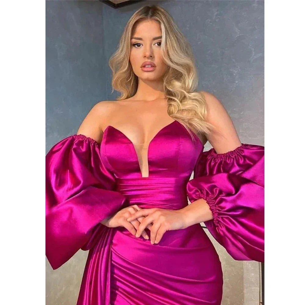 Gorgeous Off Shoulder Fluffy Sleeves With High Slit Solid Dresses Sexy Beautiful Evening Dresses Party Elegant Robe 2023