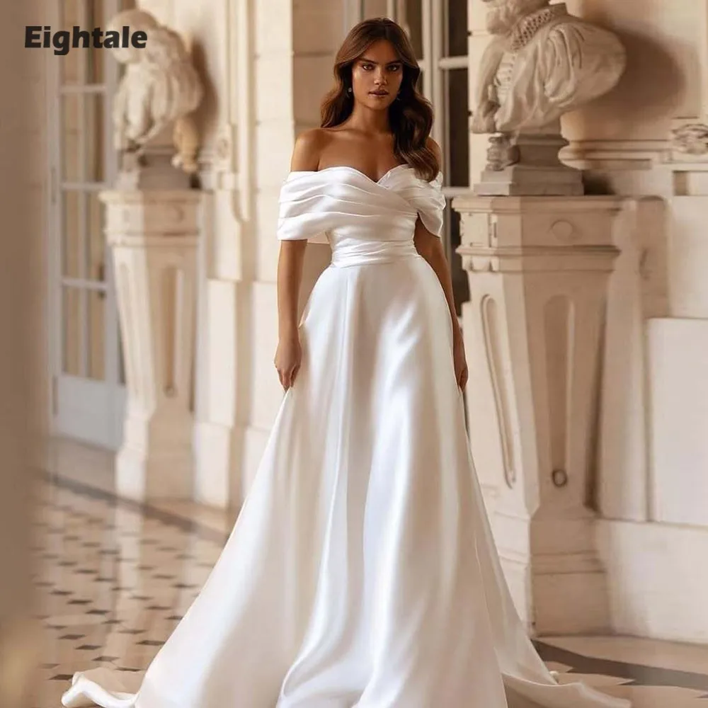 

Eighale Princss Wedding Dresses off the Shoulder White Ivory Customized A-Line Satin Bridal Gown Robe De Mariée