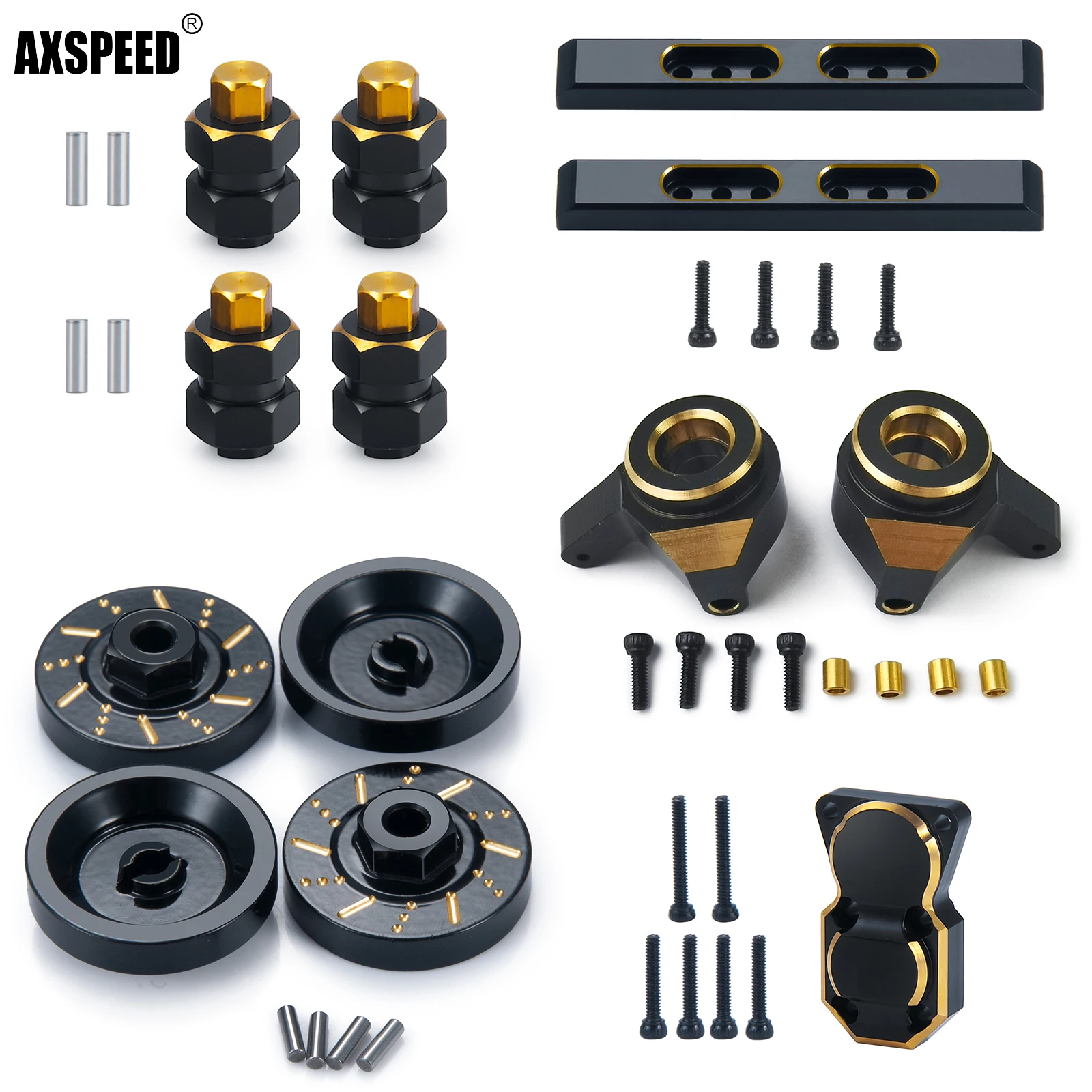 

AXSPEED Coating Brass Counterweight Wheel Hex Extended Adapters Gear cover Beam Bars Weight for Axial SCX24 1/24 RC Crawler Car