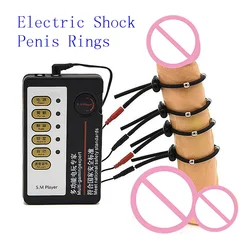 Anillos de pene de descarga eléctrica para hombres, masajeador corporal de pulso, juguetes temáticos médicos, retraso de la eyaculación, masturbación