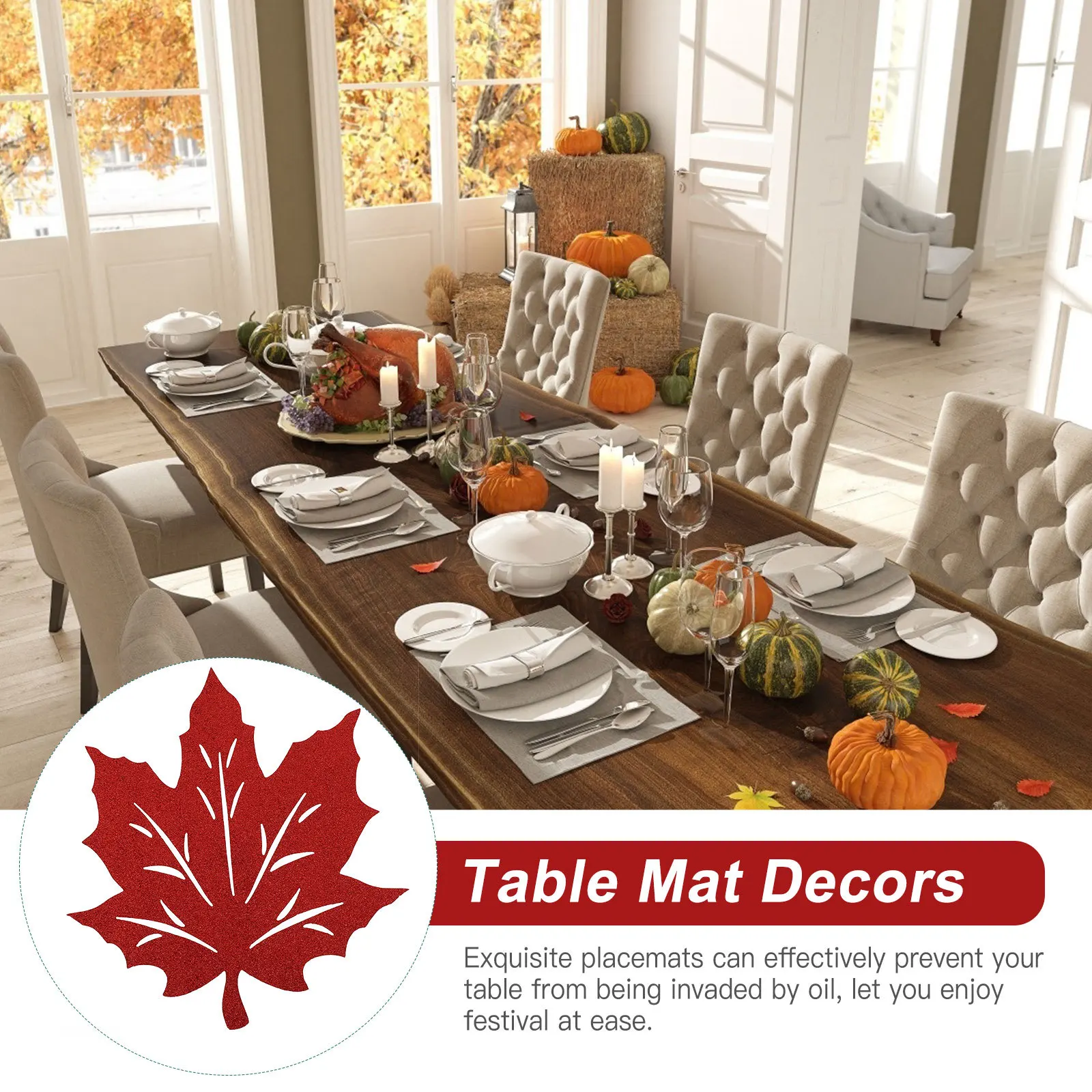 

2Pcs Thanksgiving Nonwovens Placemat Maple Leaf Table Mat Decors Tabletop Protection Pads Holiday Dish Mats Decorative