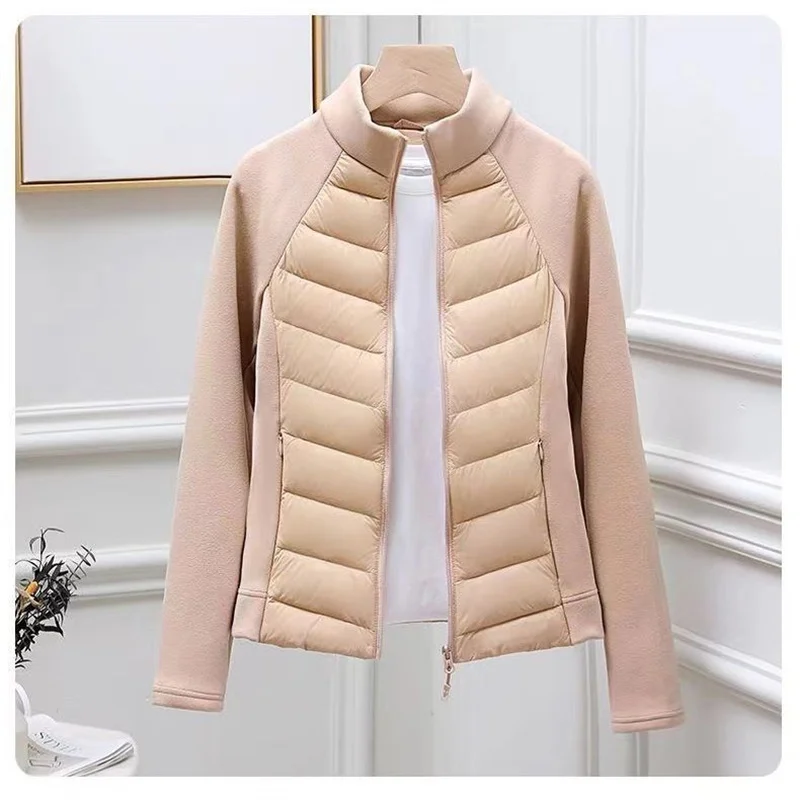 Spliced Motion Cotton-padded Jacket Women's Sweatshirt Stand-up Collar Warm Slim Coat Outdoor Sports Outerwear Autumn Winter