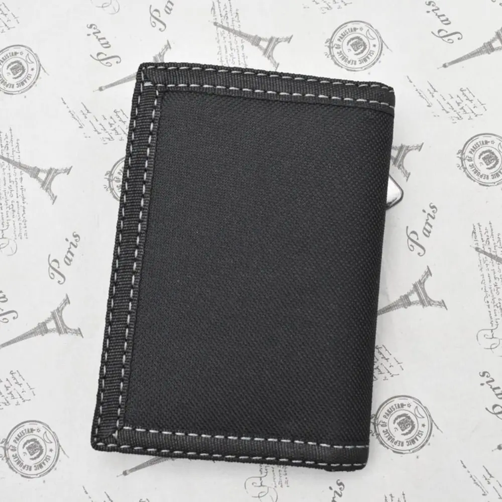 Vertical Design Black Men's Short Wallet Touch Fastener Leisure 3 Fold Purse Contracted Multi-position Card Wallet Daily Use