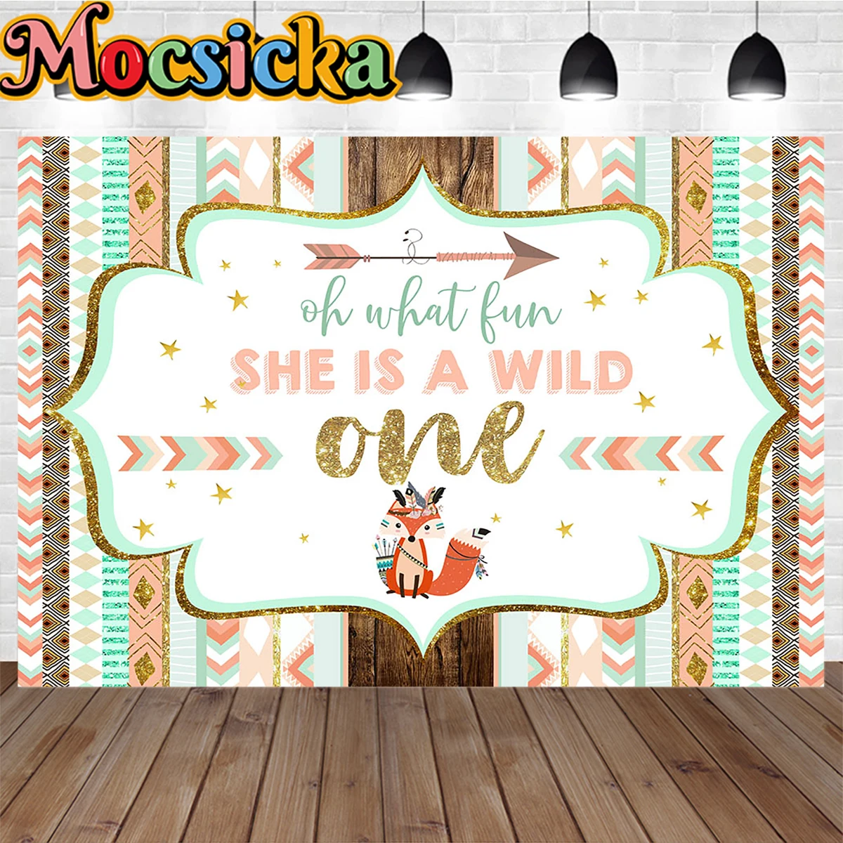 Boho Tribal Style Wild One Girl Baby Shower Backdrop Fox Arrow Pattern Cake Table Props Background Retro Kid Newborn Photobooth