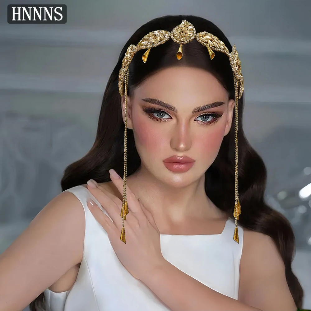 

HNNNS Royal Wedding Headband Champagne Rhinestone Bridal Headpiece Bridesmaid Tassels Headwear Baroque Hair Accessories A365