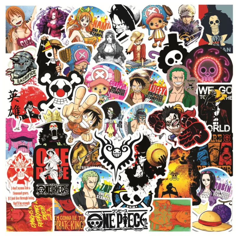 

10/30/50pcs Bandai Anime One Piece Graffiti Stickers Waterproof Skateboard Travel Suitcase Phone Laptop Diy Kids Toys Stickers