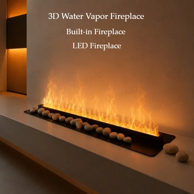 WOFAID Modern Built-in 3D Water Vapor Electric Fireplace Insert LED Mist Flame Steam Fireplace for Living Room Indoor Home Decor