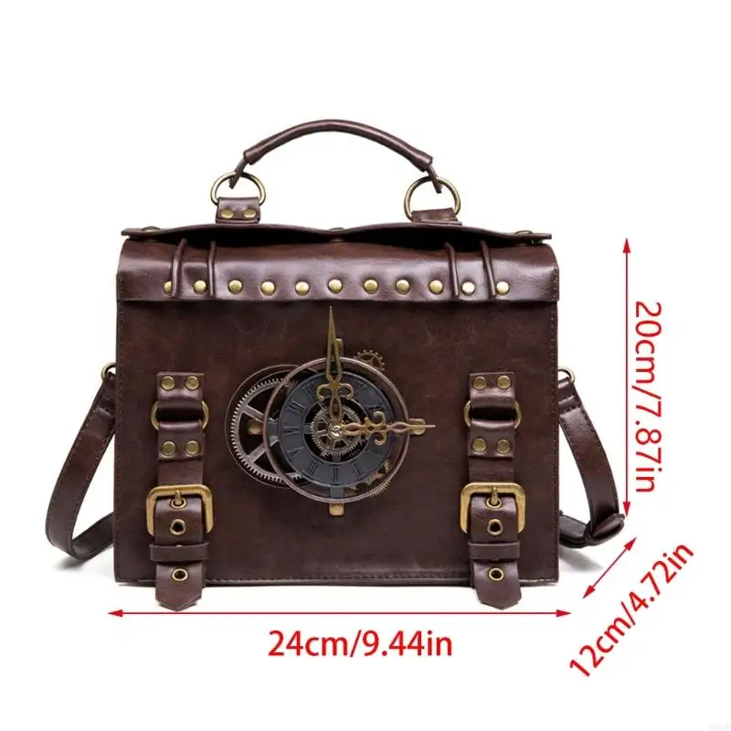 H58E Steampunk Crossbody Umhängetasche Gothics PU Leder Bag Festival Cosplays Kostüm Accessorie für Frauen Mädchen
