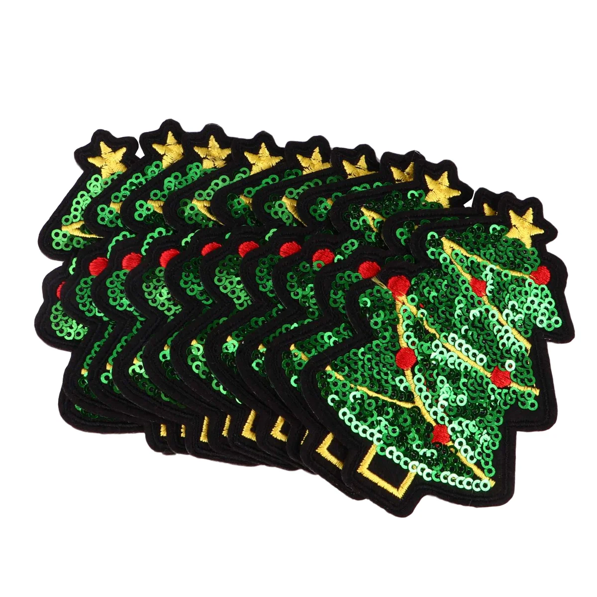 

10 Pcs Embroidered Cloth Patch Appliques Christmas Theme Patches Nail Stickers Tree Style Iron Sew Sequins Miss Pink Fabric