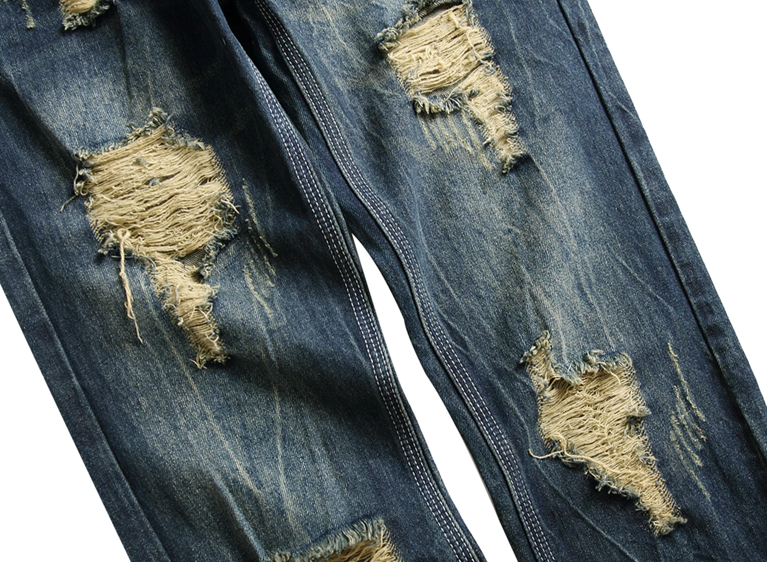 Jeans jeans masculinos com furos: cintura azul escuro com ajuste reto e sem estiramento, jeans longos estilo retrô 928