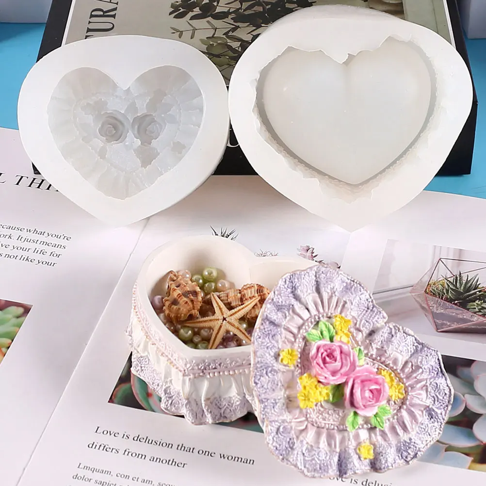 

Silicone Mold Storage Container Mold Crafts Storage Box Heart Shaped DIY Container Casting Mould Rose Design Easy Clean Reusable