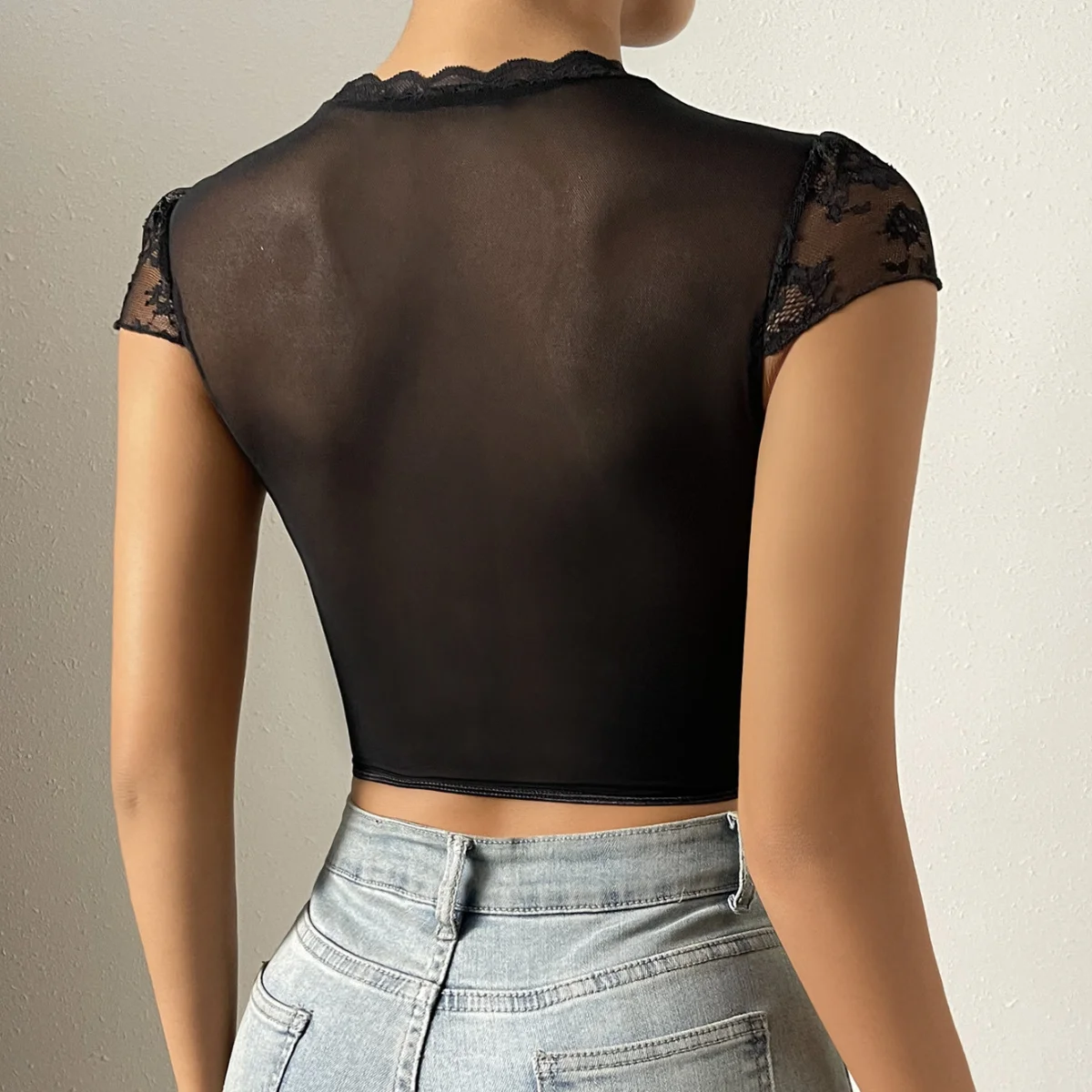 Sexy Round Neck Corset with Bones Lace Mesh Crop Tops Hollow Out Bodysuit Tank Top Summer Party Womens Fashion Slim Fit Camisole