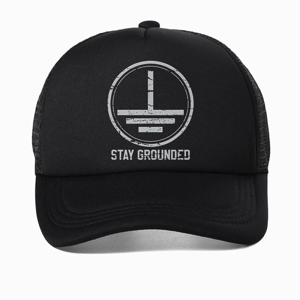 

Mens Electrician hat Stay Grounded Funny Nerd Engineer Gift Baseball Cap outdoor work mesh breathable trucker hats