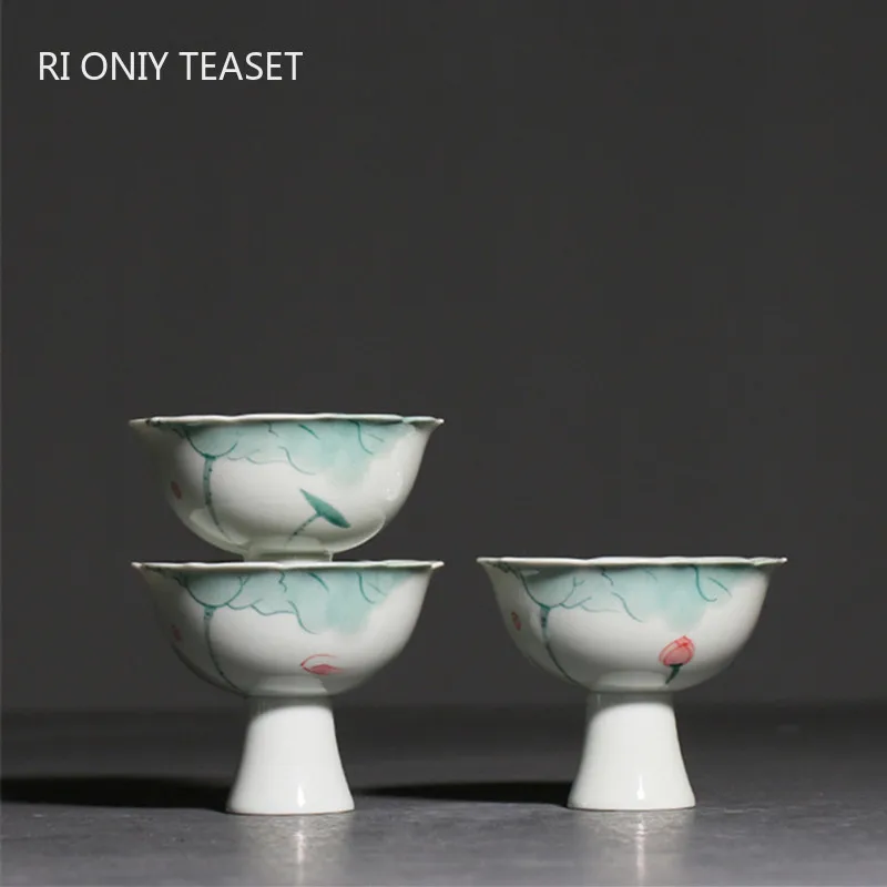 

1 Pc Chinese Ceramic Tea Cup Handmade Petal Shape Lotus Teacup Household Porcelain Tea Bowl Master Cup Travel Personal Teaware