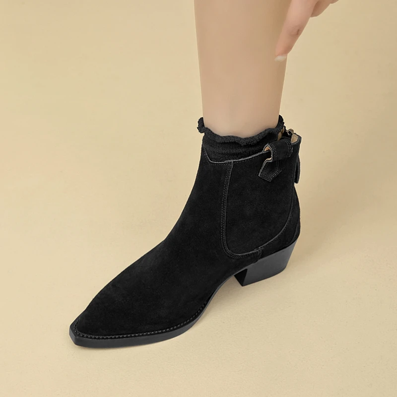 AIYUQI Damen-Stiefeletten 2026, neue Western-Cowboy-Stiefel mit spitzer Zehenpartie und Reißverschluss für Damen, Arbeitsstiefel mit Blockabsatz für Damen – Detail 13