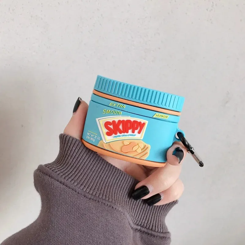 Ins الكرتون لطيف مضحك زبدة الفول السوداني ل AirPods 1 2 3 صندوق شحن لاسلكي ل AirPods Pro الإبداع الغذاء حقيبة سماعة الاذن