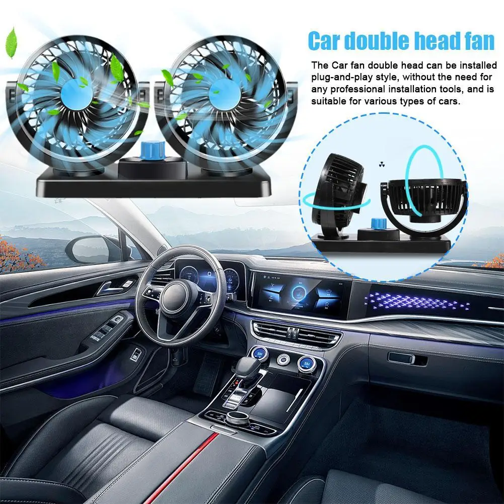 Double-head Car Fan 12V/24V Powerful Fan USB Type Universal Play High Wind Car Plug Electric Silent Fan Operation And Force B7B9