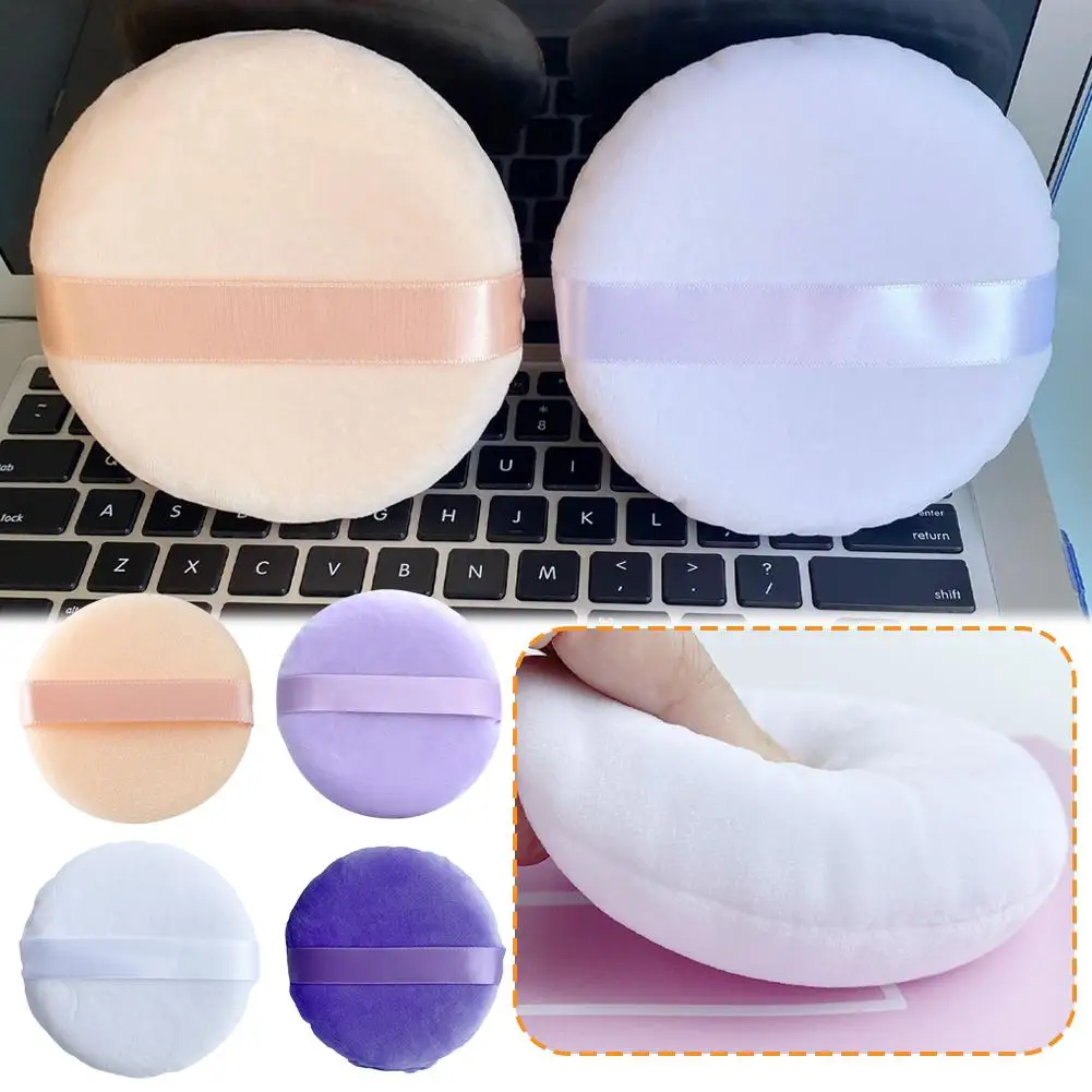 13cm Large Size Loose Powder Puff Velvet Cotton Ribbon Hook Dry Powder Puff Body Setting Tools Oversized Loose Powder Makeup