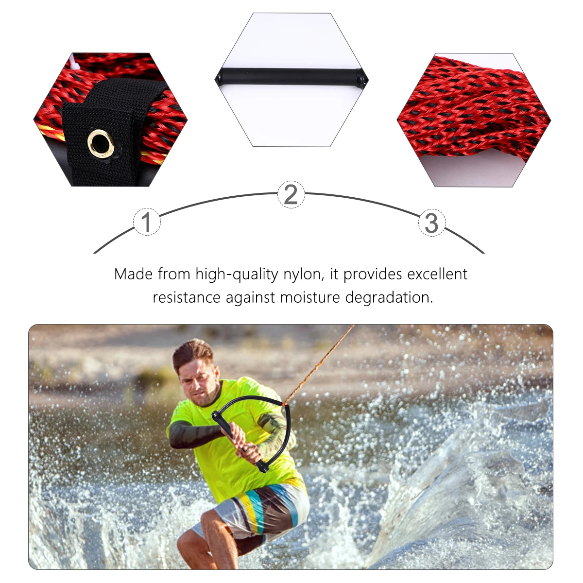 

Water Ski Wakeboard Rope For Boating Kneeboard Lightweight High Abrasion Resistance Uv Resistant Handle Bright Color Durable