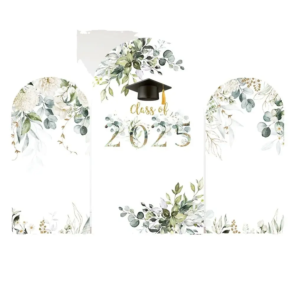 Зеленые листья, тематический фон для выпускной вечеринки, арка, крышка, поздравления, класс 2025 года, арочная настенная панель, баннер, фон на заказ, 2 стороны
