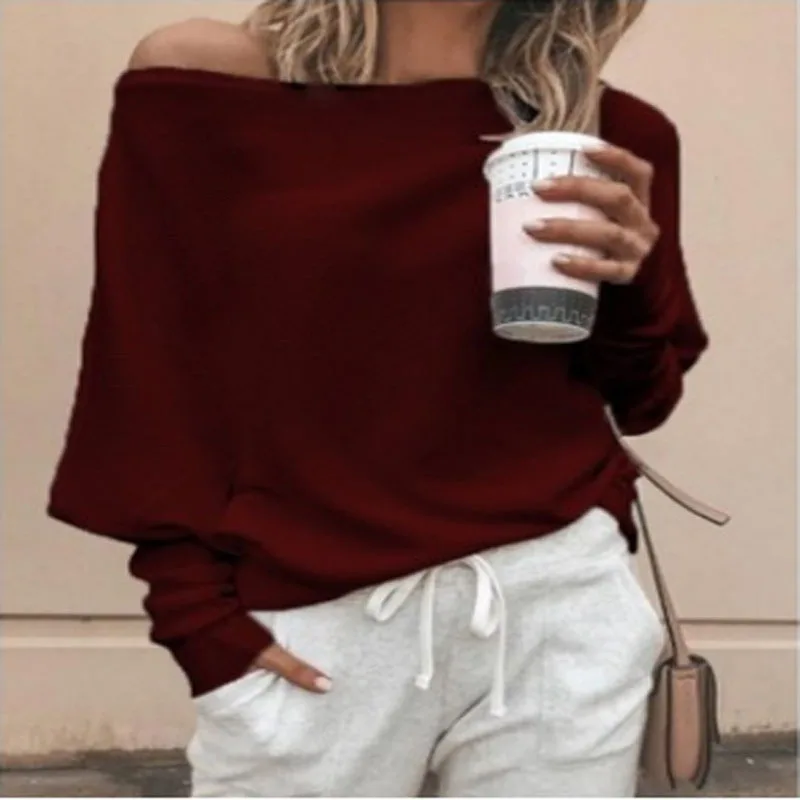 

Сексуальный вязаный свитер на одно плечо с воротником, модный длинный све, однотонный, из искусственного материала, женская модная верхняя одежда, осень 2025 г.