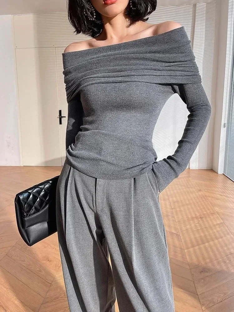 

Women's One Shoulder Knitted Sweater Top Off the Shoulder Design New Spring Autumn Style