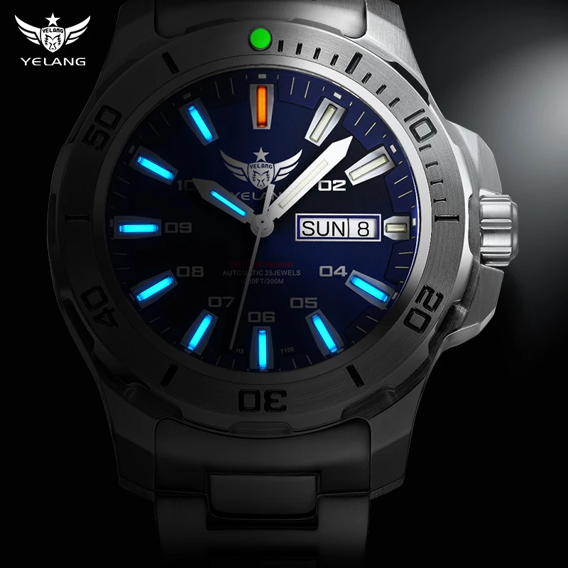 Imagem -04 - Yelang-relógio Mecânico Automático Masculino Impermeável Auto Luminoso Movimento Sea Diver 25jewels 300m v5 Swiss Eta Novo T100