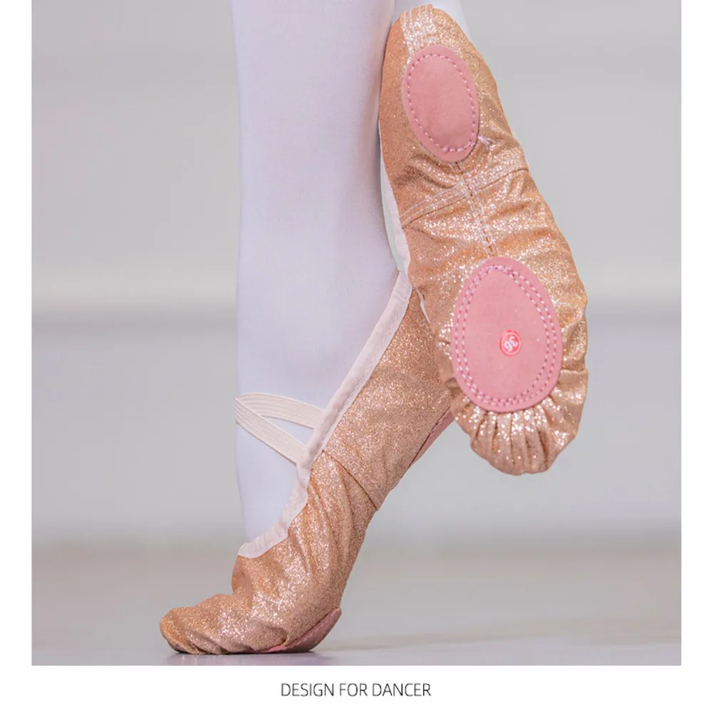 Chaussures de ballet à semelle souple pour filles, jolies chaussures de princesse pour adultes, griffe de chat élastique professionnelle, chaussures de classe de danse, or rose, 1 paire