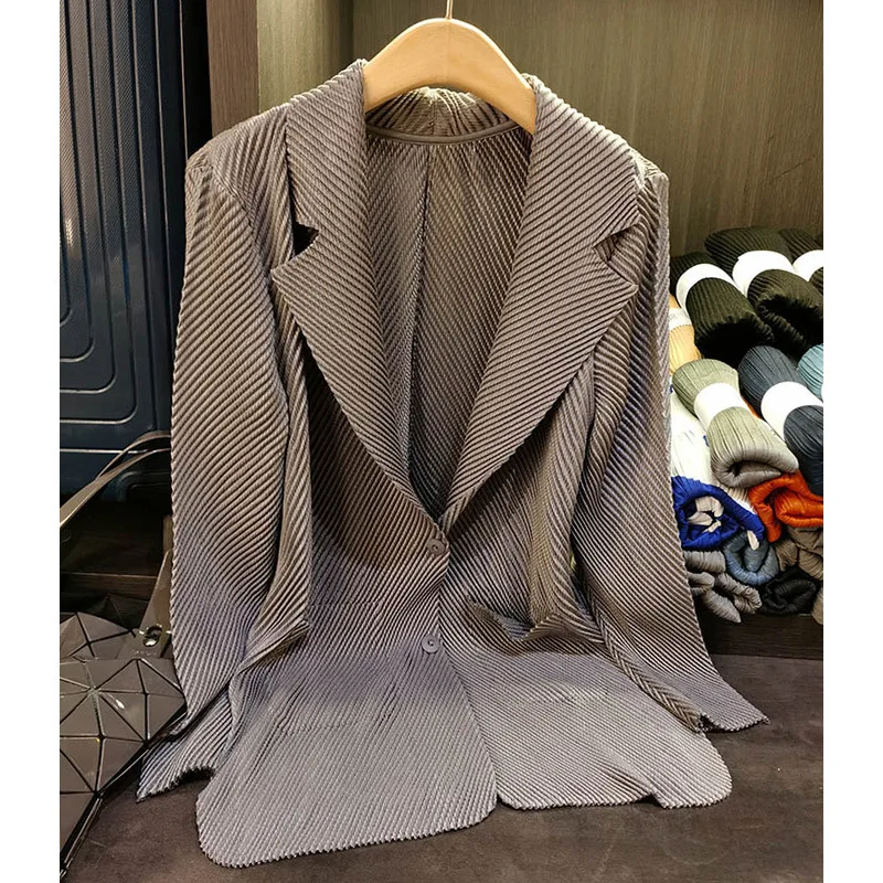 Miyake Pleated Autumn New Simple Solid Color Dragon Scale Pleated Suit Jacket Commuter Two-button Long-sleeved Cardigan Female