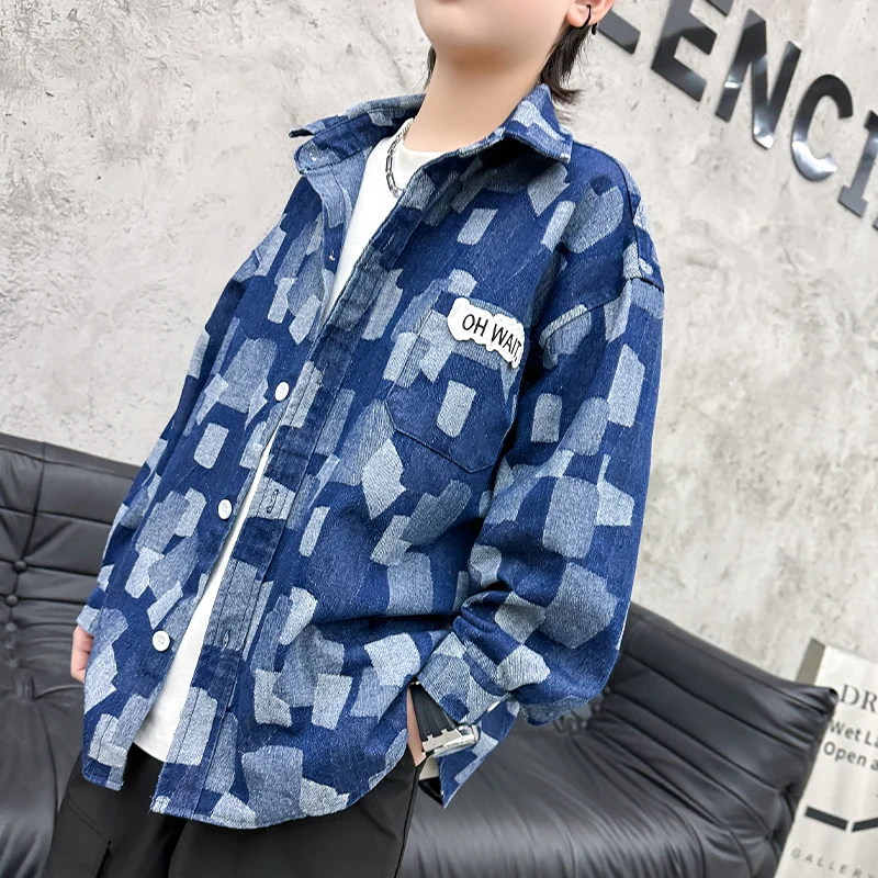Korean Child Patchwork Denim Jacket For Boys Fashion Brand Design Kids Causal Jeans Coat For Teenagers Spring Autumn Outerwear