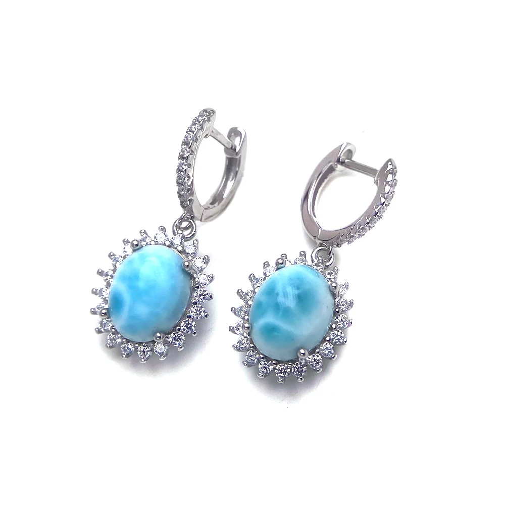 

Trendy Natural Larimar Earrings Sterling 925 Silver Gemstone Oval 8*10mm Fine Jewelry for Woman Wedding Party Birthday Gift