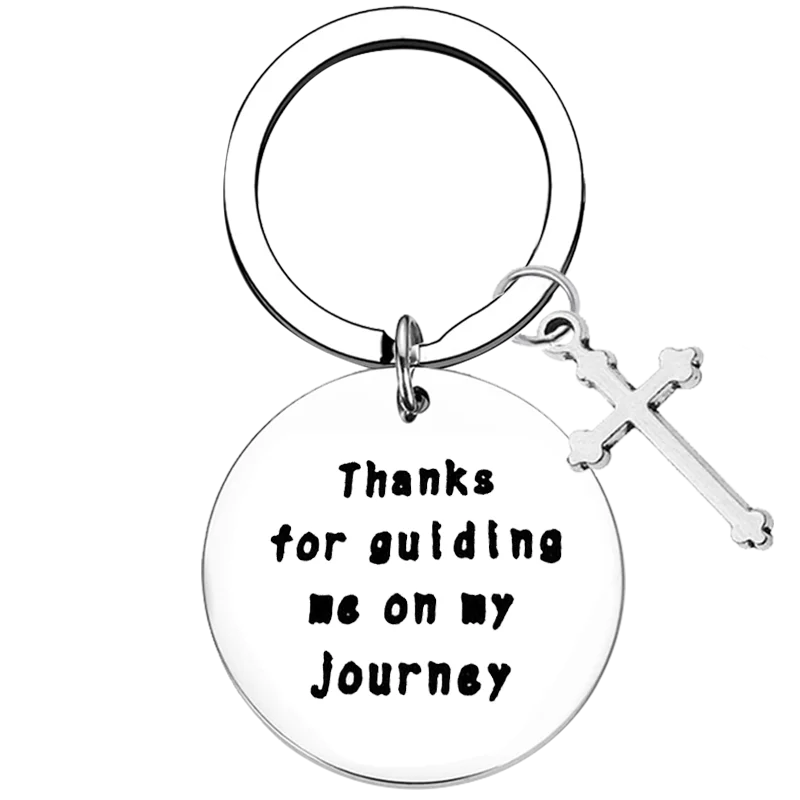 Cute Thanks for Guiding Me On My Journey Keychain Christian Key Chain Pendant Jewelry Catholic Mentor Godmother Gift