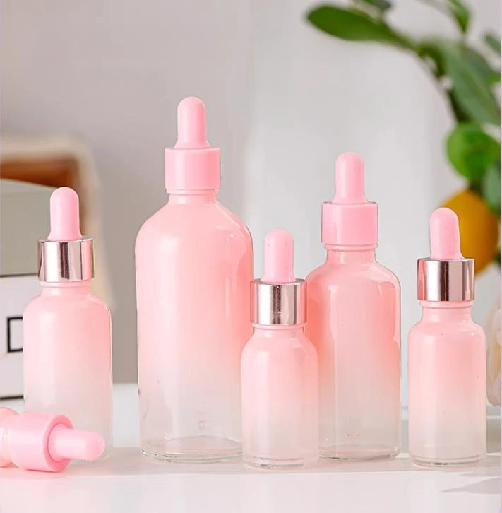 5pcs 5ml-100ml Gradient Pink Empty Glass Dropper Bottle Essential Oil Aromatherapy Liquid Reagent Refillable Container