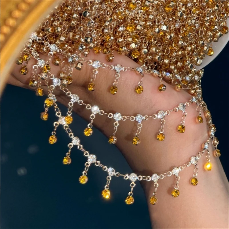 10 Meters/Lot New Fashion Round CZ Crystal Beads Link Chains for DIY Bracelet Necklace Garment Jewelry Findings Accessories