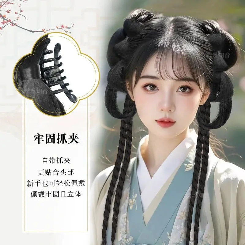 Hanfu Hair Bun Set: All-in-One Clip-on Updo with Fake Hair Padding Traditional Chinese Hairpiece Tang Dynasty Hair Volume