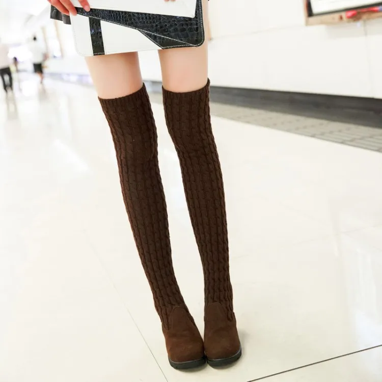 2024 Autumn and Winter New Fashion Knitted Wool High Socks Boots for Women Wedges Over The Knee Long Elastic Skinny Boots