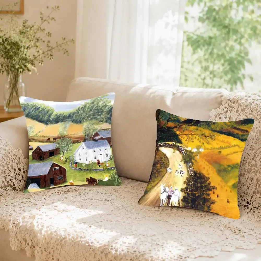Painter A-Anna Mary Robertson Moses Cushion Cover Faux fur decorative Dark academia style post Rustic Spa pillow cover