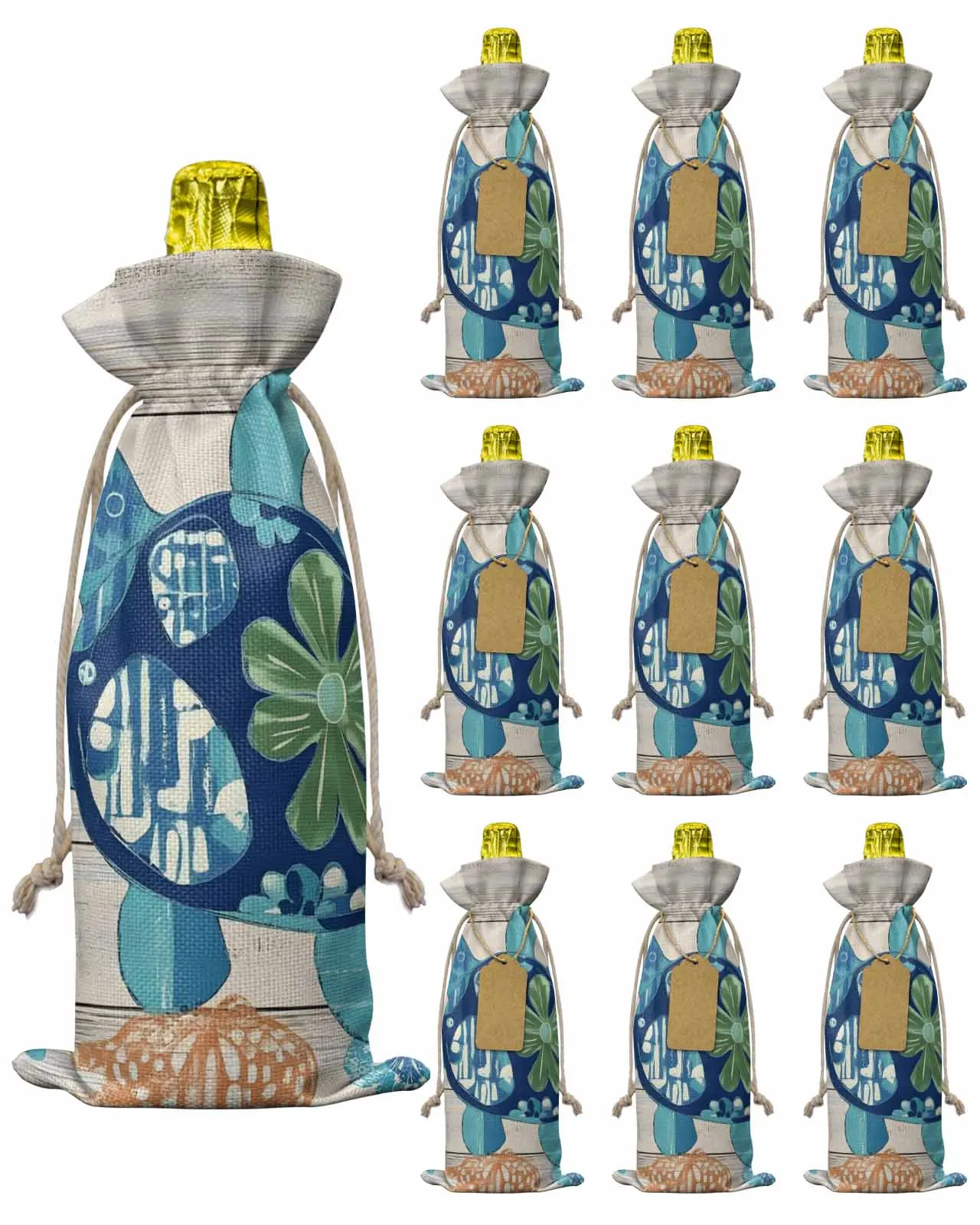 

10pcs Wine Bottle Covers Vintage Wood Grain Turtle Wine Holder Carrier Packaging Bag Wedding Party Decor Gift