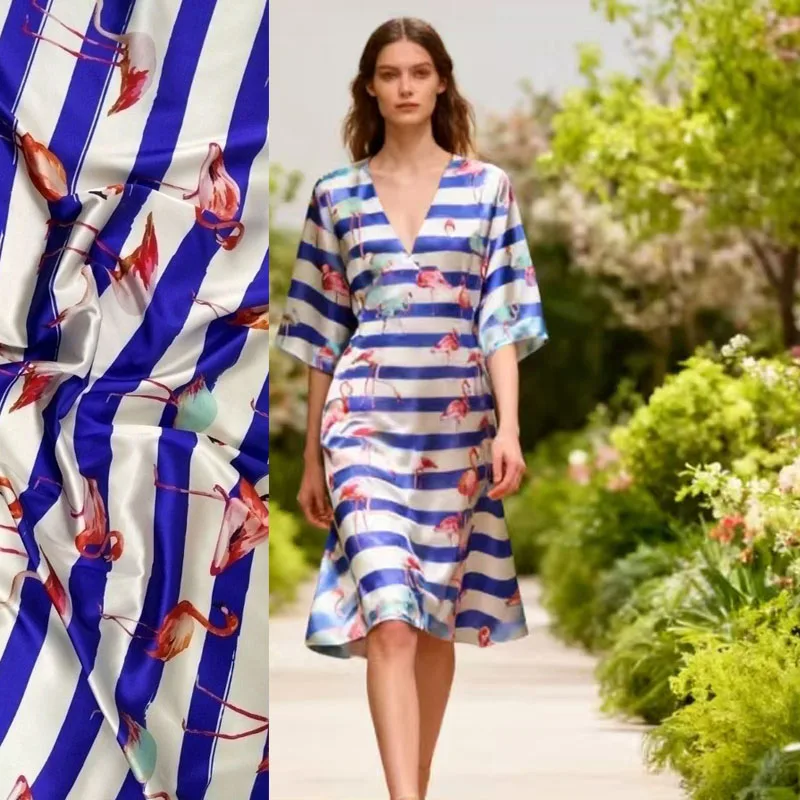 

Синий в полоску Фламинго цифровой живописи шелковой ткани бренд шелк стрейч атласная ткань 22 мм 97% натурального шелка Лидер продаж Cheongsam кружево ткань для платья ткань пэчворк ткани для платья ткань шелк ткани