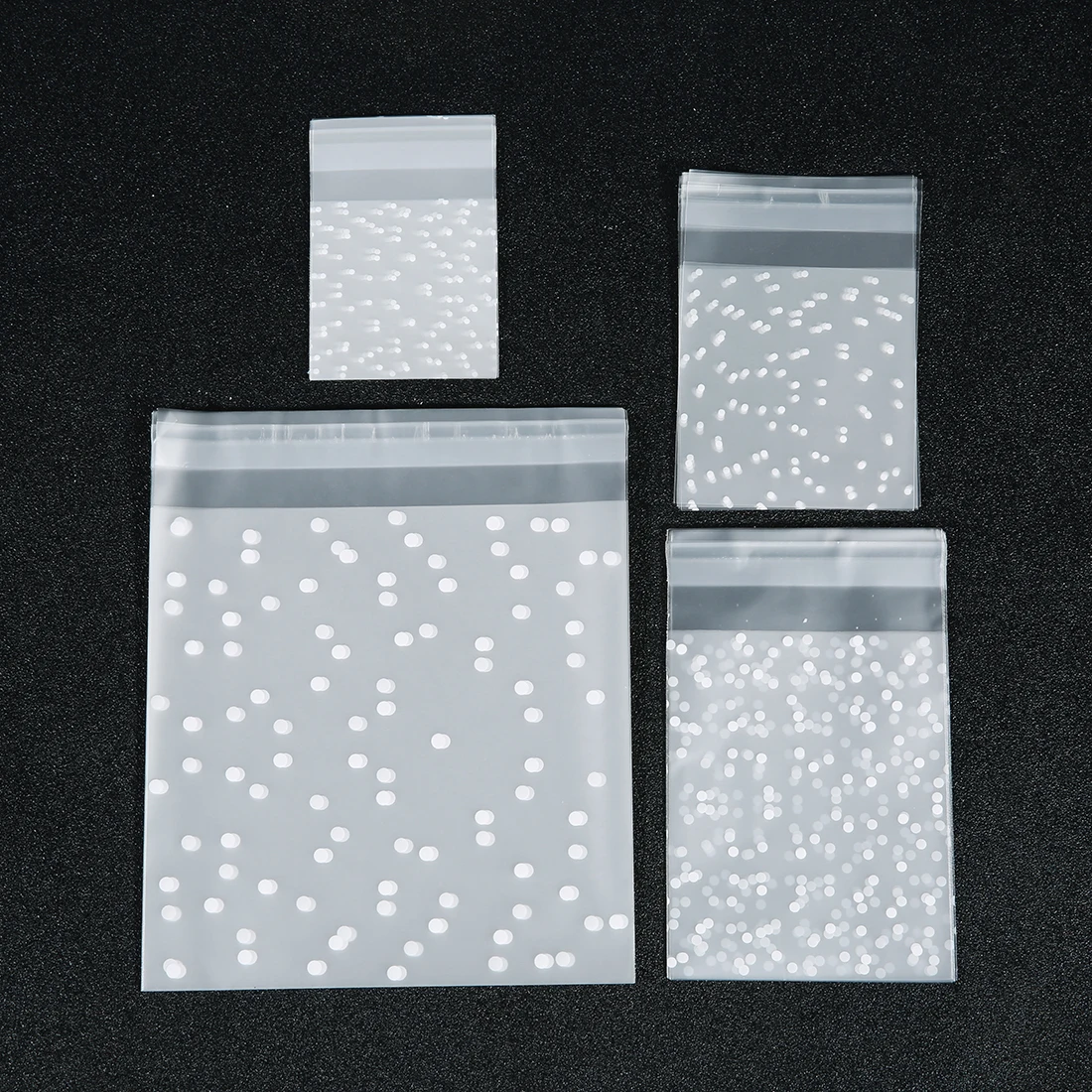 100pcs White Polka Dot Matte Self Adhesive Bag Cookie Candy Seal OPP Package Gift Bag for Baking Pastry Birthday Party Decoratio