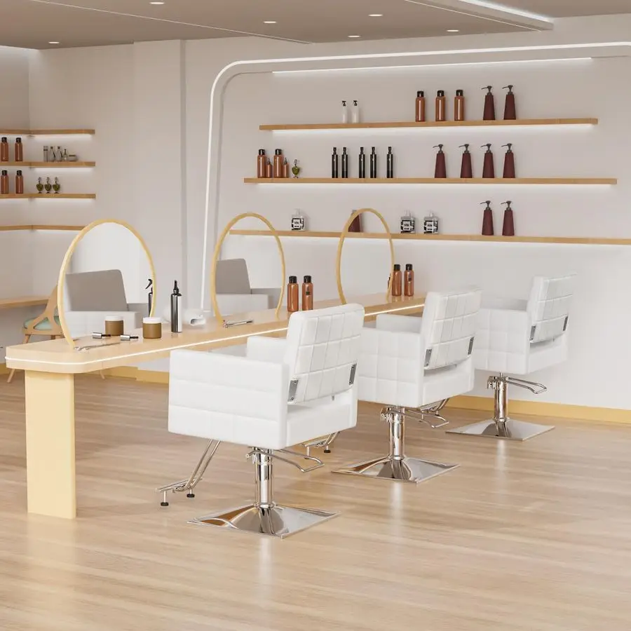 Poltrona per parrucchiere per parrucchiere, sedile largo, poltrona da barbiere idraulica con poggiapiedi in acciaio inossidabile, sedia da parrucchiere bianca Hea