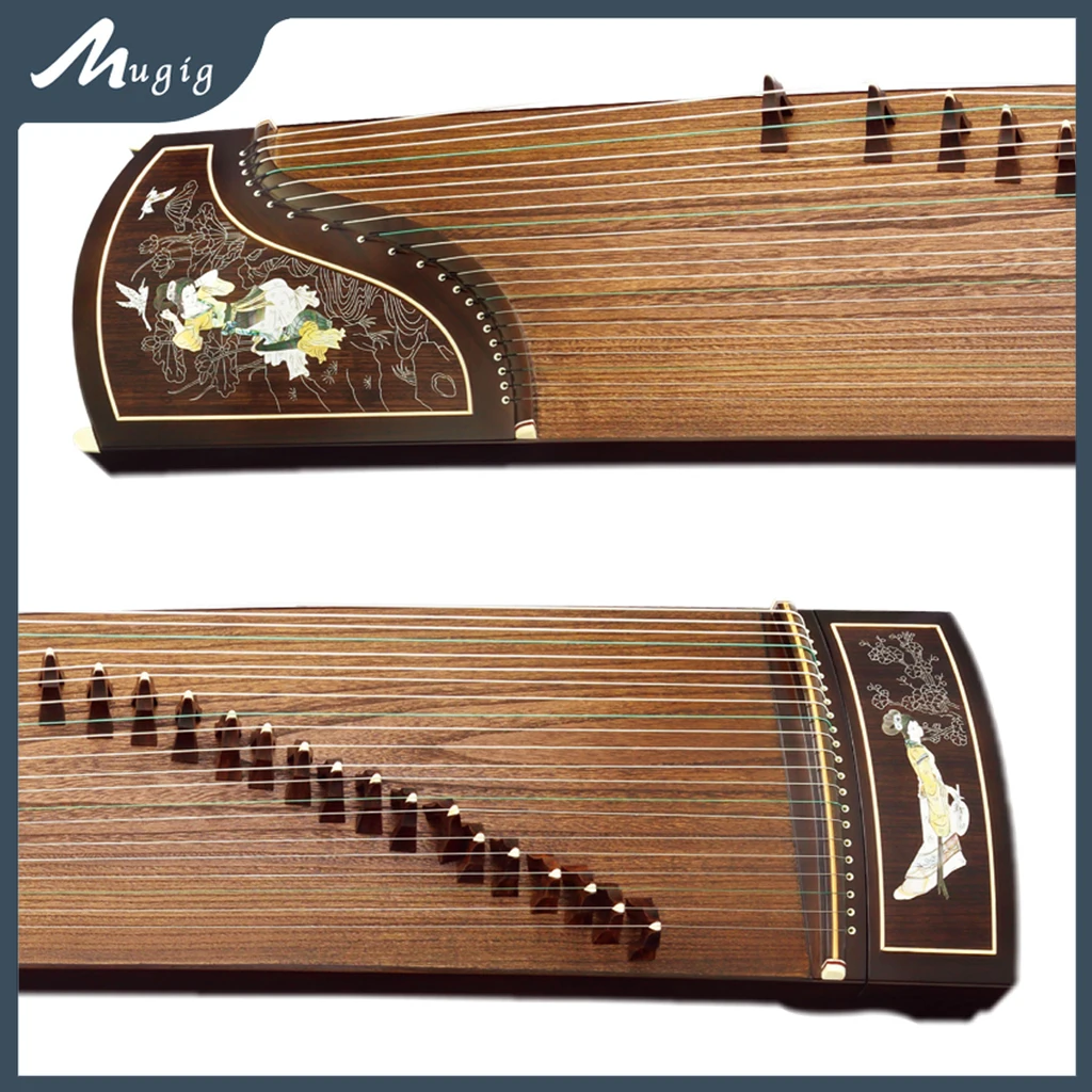 

Mugig Guzheng Sandalwood Paulownia Acient Girl Pattern Inlay 21 Strings Guzheng Black Sandalwood 163cm Full Accessories