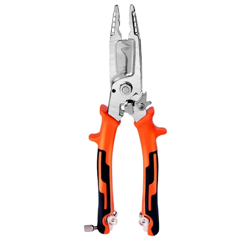 1 PCS Wire Stripper Pliers Tool With Tail Cutter, 8Inch Multifunctional Wire Stripping Crimping Tool For Electrician & Lineman