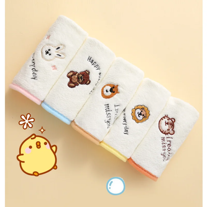 1 set of 5 children's towels, face wash square towel, baby bath saliva towel, toddler super soft absorbent towel